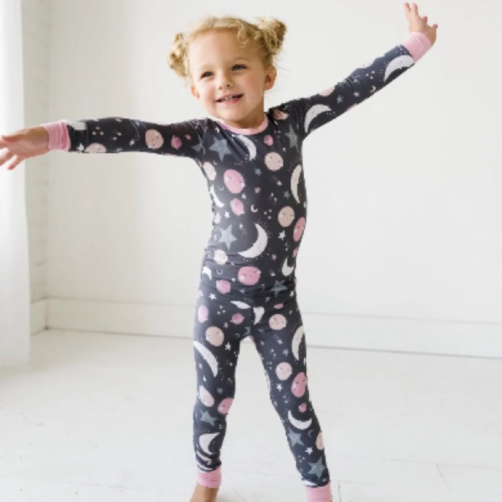 Little Sleepies To the Moon & Back Gray Pink Pajamas set - long sleeved